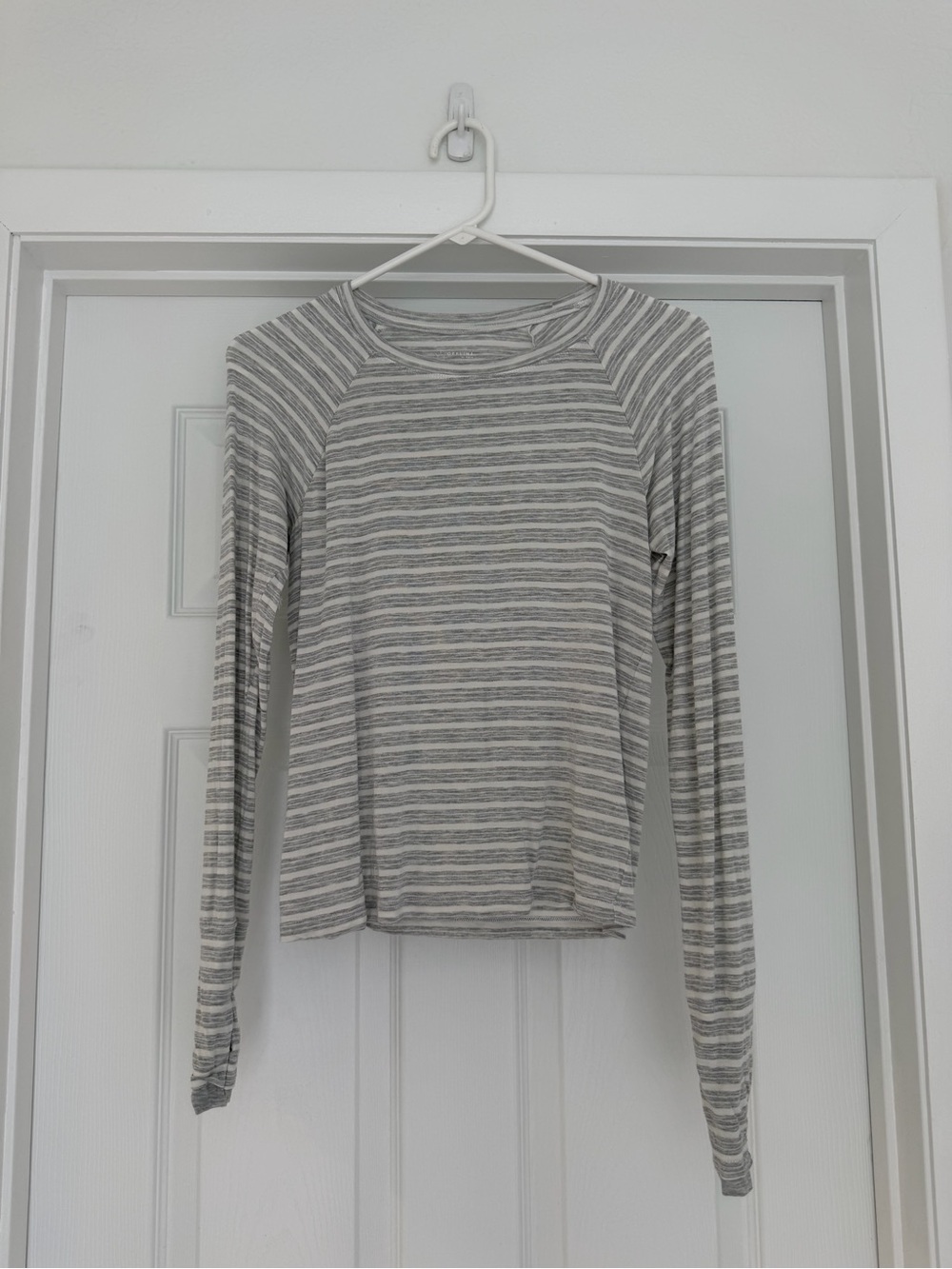 aerie Gray and White Striped Long-Sleeve Crewneck